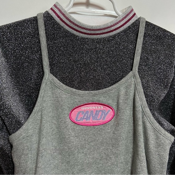 Candy Stripper Japanese Label Harajuku Top Set Silver Sparkle Small - Picture 4 of 4